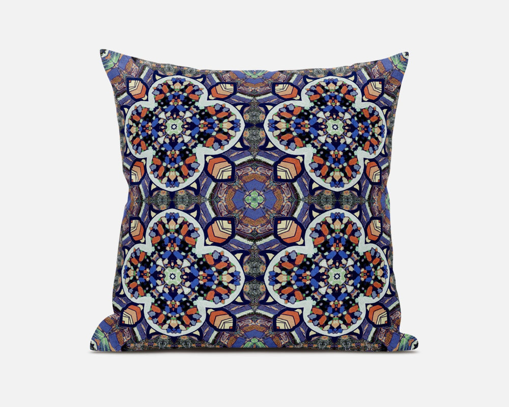 Homeroots 20"X20" Blue And Orange Microsuede Quatrefoil Zippered Pillow   417960