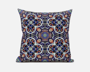Homeroots 20"X20" Blue And Orange Microsuede Quatrefoil Zippered Pillow   417960