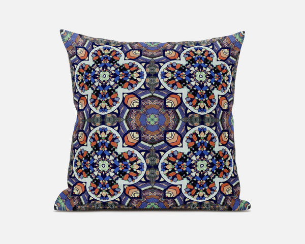 Homeroots 20"X20" Blue And Orange Microsuede Quatrefoil Zippered Pillow   417960