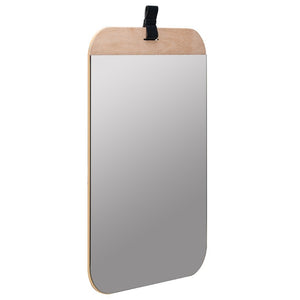 Cooper Classics Heppner Blonde Wood Frame Rectangle Mirror with Artisan Leather Strap for Entryways 41796