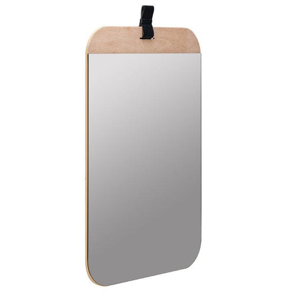 Cooper Classics Heppner Blonde Wood Frame Rectangle Mirror with Artisan Leather Strap for Entryways 41796