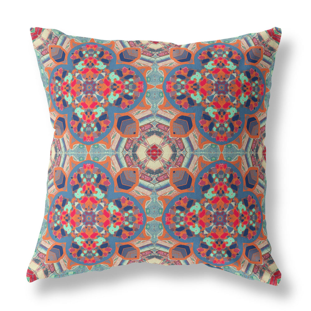 Homeroots 20"X20" Blue And Orange Microsuede Quatrefoil Zippered Pillow   417987