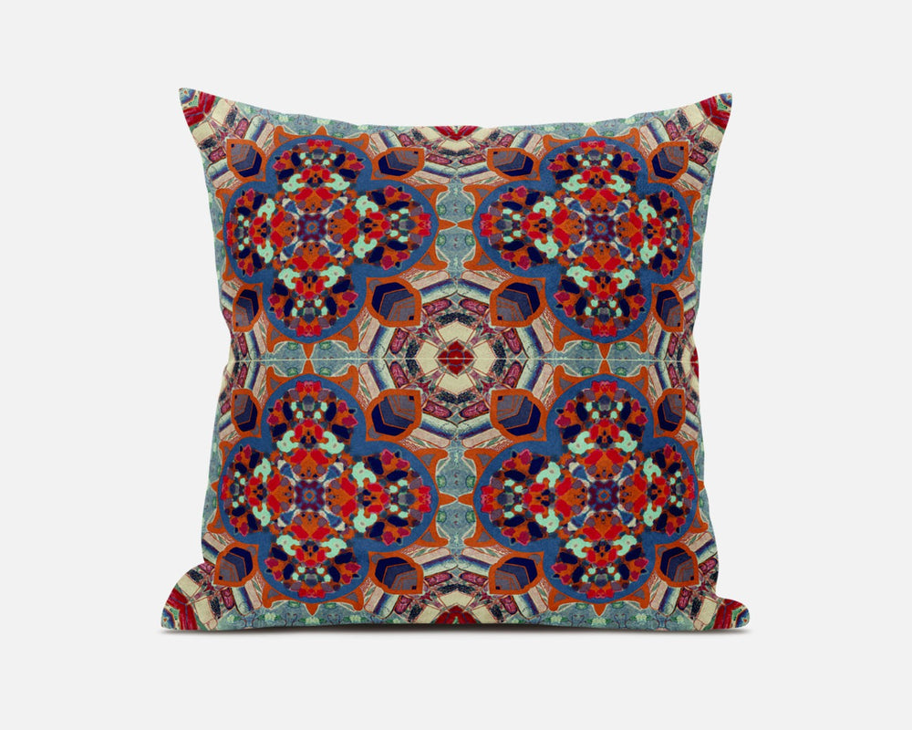 Homeroots 20"X20" Blue And Orange Microsuede Quatrefoil Zippered Pillow   417987