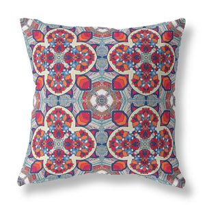 Homeroots 20"X20" Blue And Red Microsuede Quatrefoil Zippered Pillow   417996