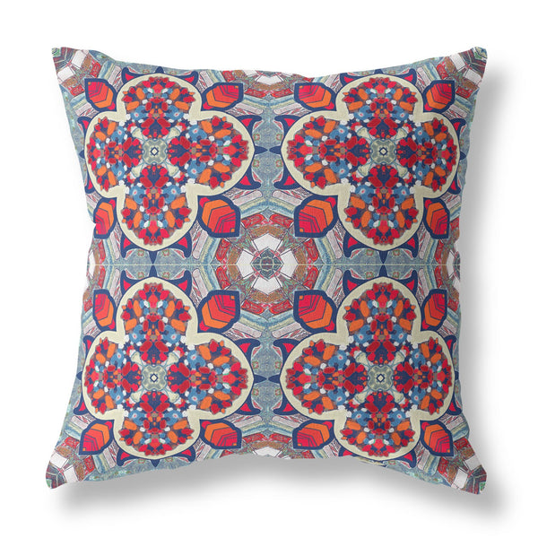 Homeroots 20"X20" Blue And Red Microsuede Quatrefoil Zippered Pillow   417996