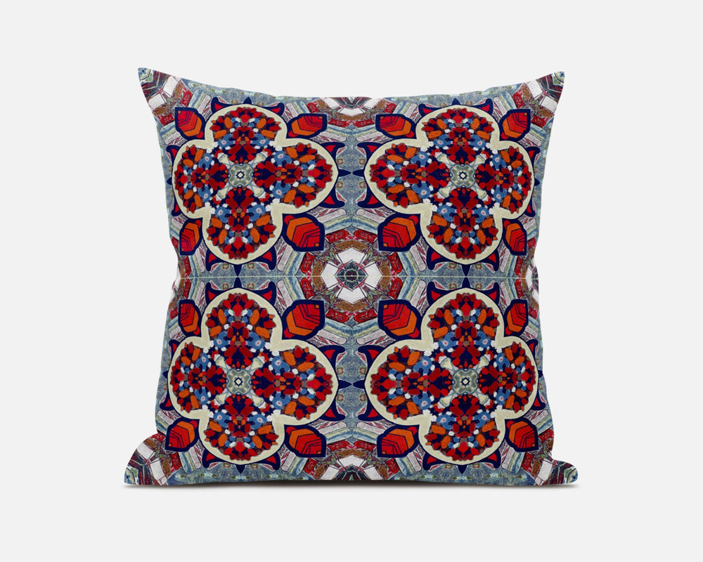 Homeroots 20"X20" Blue And Red Microsuede Quatrefoil Zippered Pillow   417996