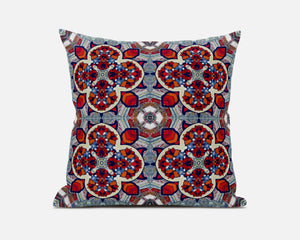 Homeroots 20"X20" Blue And Red Microsuede Quatrefoil Zippered Pillow   417996