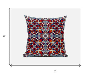 Homeroots 20"X20" Blue And Red Microsuede Quatrefoil Zippered Pillow   417996