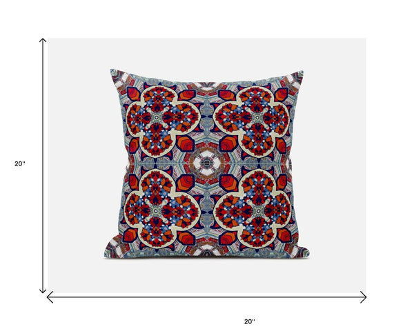 Homeroots 20"X20" Blue And Red Microsuede Quatrefoil Zippered Pillow   417996