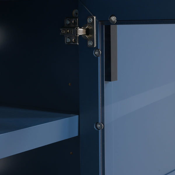 English Elm Christopher Knight Home® - Modern Blue TV Stand 67" with Walnut Top, Glass Door Center, 3 Drawers & Adjustable Shelves for Storage and Media Organization N779P296233B