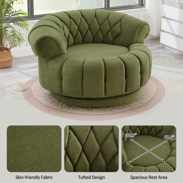 English Elm Swivel Barrel Accent Chair Chenille Tufted Round Club Seat for Living Room Lounge Green N719S002280F
