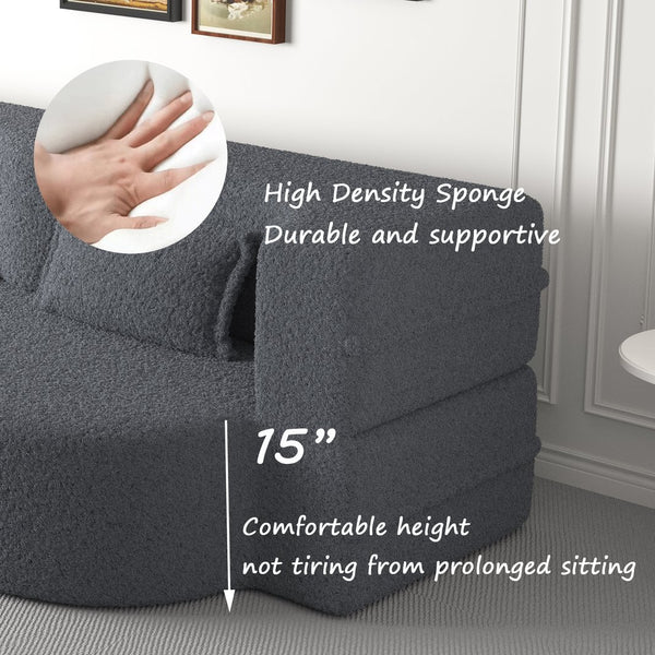 English Elm Modern Full Size Folding Sofa Bed with Teddy Fabric, Foam-Filled 15" Sleeper, 2 Pillows, No Assembly Required Grey W1885P272261