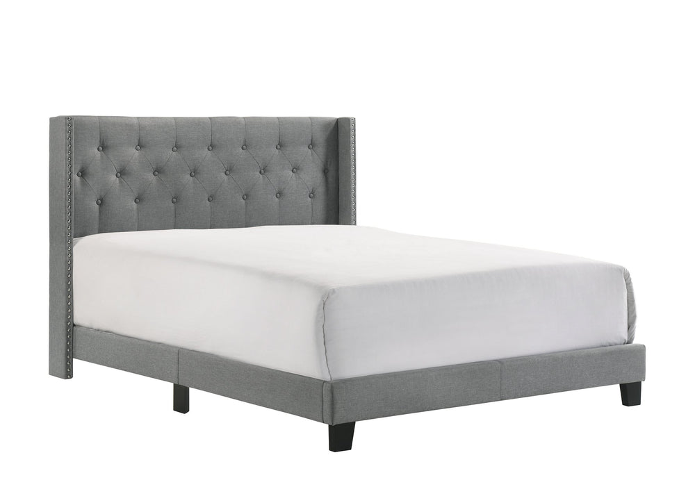 English Elm 1pc Full Size Wingback Bed Gray Upholstered Button-Tufted Headboard with Nailhead Trim & Solid Frame, 60.7"x80.7" B2741P347929