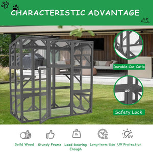 English Elm Catio Wooden Outdoor Cat Enclosure Six Tier Climbing Habitat with Waterproof Polycarbonate Roof W1850P188227