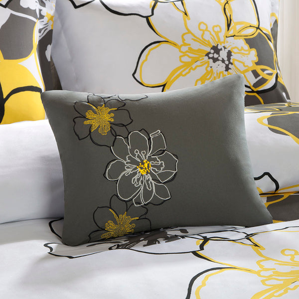 JLA Home Mi Zone - Floral Oversized Yellow & Grey Duvet Cover Set with Antimicrobial Microfiber, Reversible Style 90 L x 68 W x 0.13H MZ12-371