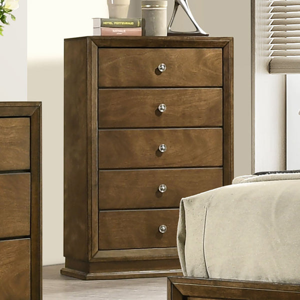 English Elm Transitional Solid Wood Chest with Five Smooth Glide Drawers, Felt-Lined Top, Timeless Design Walnut 38 L x 19 W x 48 H B2741P369865