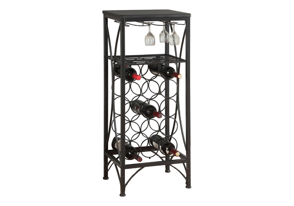 English Elm Home Bar Unit Black Metal Wine Rack with Glass Storage for Dining or Living Spaces B2710P219264
