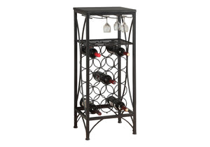 English Elm Home Bar Unit Black Metal Wine Rack with Glass Storage for Dining or Living Spaces B2710P219264
