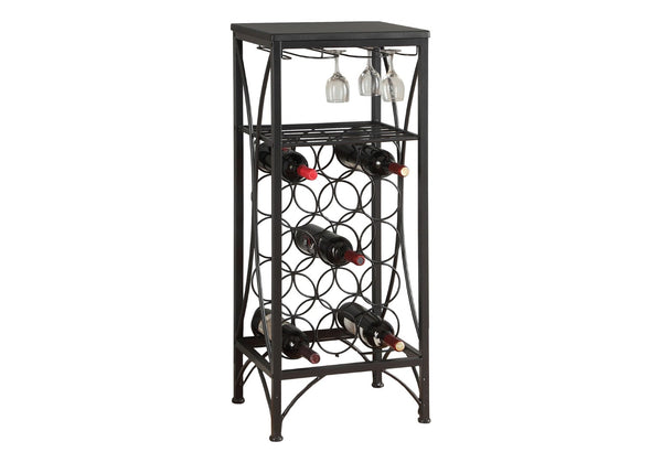 English Elm Home Bar Unit Black Metal Wine Rack with Glass Storage for Dining or Living Spaces B2710P219264
