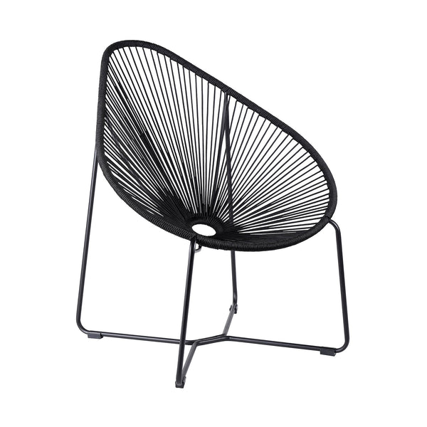 English Elm Lirren Steel Papasan Lounge Chair with Woven Rope Seat, Indoor/Outdoor Durable Design, No Assembly Required Black B2736P354306