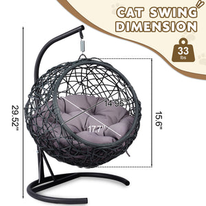 English Elm Cat Swing Bed With Stand & Cushion - Cozy Indoor Hammock For Cats, Small Dogs & Pets, Stylish Design W2500P283871