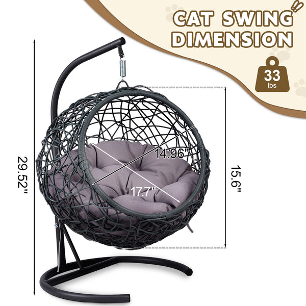 English Elm Cat Swing Bed With Stand & Cushion - Cozy Indoor Hammock For Cats, Small Dogs & Pets, Stylish Design W2500P283871