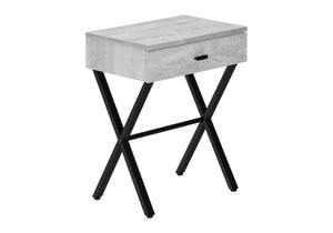 English Elm Accent Table Rustic Wood-Look End Table with Black Metal X Base, Nightstand with Drawer for Living Room Grey 22 L x 14 W x 7 H B2710P219288