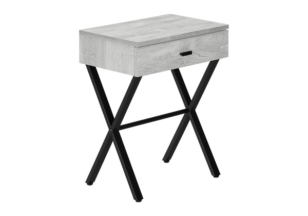English Elm Accent Table Rustic Wood-Look End Table with Black Metal X Base, Nightstand with Drawer for Living Room Grey 22 L x 14 W x 7 H B2710P219288
