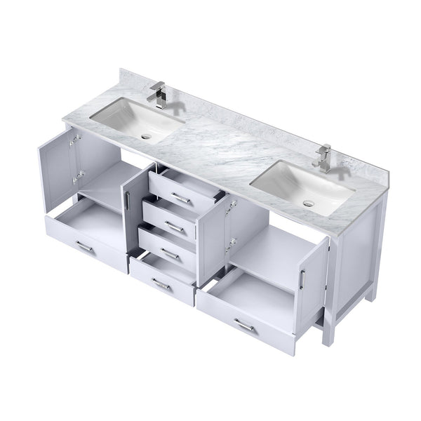 English Elm White 80" Double Bath Vanity with Carrara Marble Top, Soft-Close Drawers, Chrome Faucet Set, Durable B2731P259121