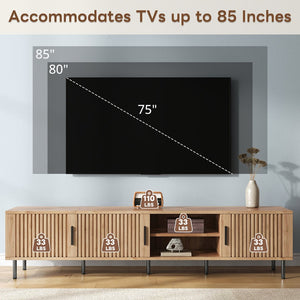 English Elm 78 Inch Low Profile Media Console with Pine Legs Soft Close Doors for Living Room N710P429513P