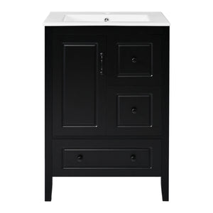 English Elm Christopher Knight Home® - 24 Freestanding Retro Bathroom Vanity with Ceramic Sink, Soft-Close Cabinet & Drawers, Painted MDF Finish Black N759P292551B