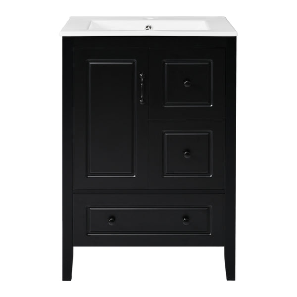 English Elm Christopher Knight Home® - 24 Freestanding Retro Bathroom Vanity with Ceramic Sink, Soft-Close Cabinet & Drawers, Painted MDF Finish Black N759P292551B