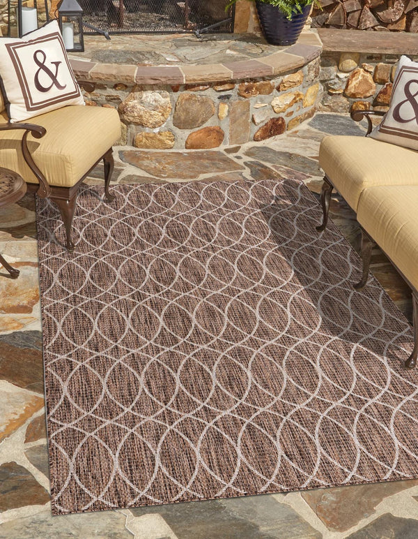Unique Loom Outdoor Trellis Gitter Machine Made Trellis Rug Brown, Ivory 9' 0" x 12' 0"