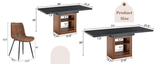 English Elm Expandable Dining Set Seats Eight with Walnut Base and Brown Tech Fabric Chairs W1151S04698