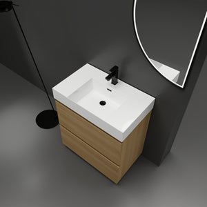 English Elm 30" Bathroom Vanities - Modern Oak Sink Cabinet With Double Drawers, Freestanding And Stylish Design W1972S00008
