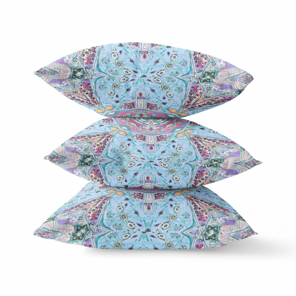 Homeroots 28" X 28" Magenta Blown Seam Geometric Indoor Outdoor Throw Pillow Cover & Insert   418041