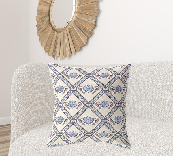 Homeroots 26" X 26" Cream And Brown Blown Seam Geometric Indoor Outdoor Throw Pillow   418050