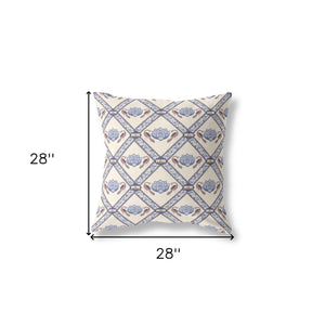 Homeroots 28" X 28" Cream And Brown Blown Seam Geometric Indoor Outdoor Throw Pillow   418051
