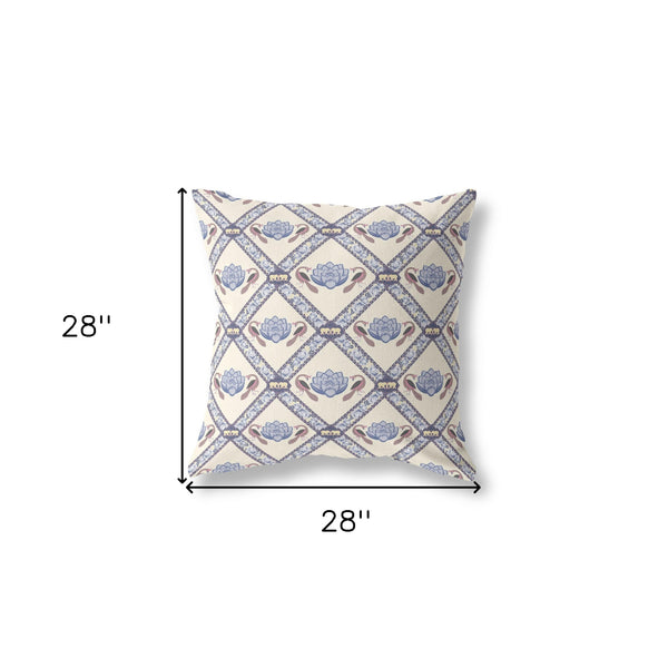 Homeroots 28" X 28" Cream And Brown Blown Seam Geometric Indoor Outdoor Throw Pillow   418051