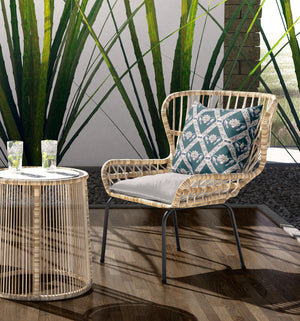 Homeroots 26" X 26" Dark Blue And Gray Blown Seam Geometric Indoor Outdoor Throw Pillow   418055