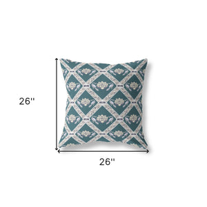 Homeroots 26" X 26" Dark Blue And Gray Blown Seam Geometric Indoor Outdoor Throw Pillow   418055