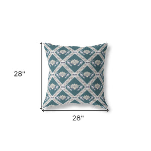 Homeroots 28" X 28" Dark Blue And Gray Blown Seam Geometric Indoor Outdoor Throw Pillow   418056
