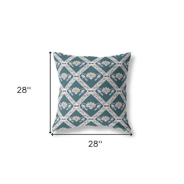 Homeroots 28" X 28" Dark Blue And Gray Blown Seam Geometric Indoor Outdoor Throw Pillow   418056