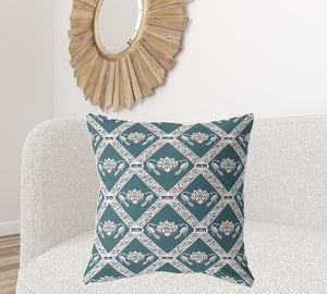 Homeroots 28" X 28" Dark Blue And Gray Blown Seam Geometric Indoor Outdoor Throw Pillow   418056