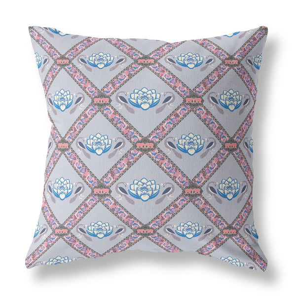 Homeroots 26" X 26" Gray And Pink Blown Seam Geometric Indoor Outdoor Throw Pillow   418060