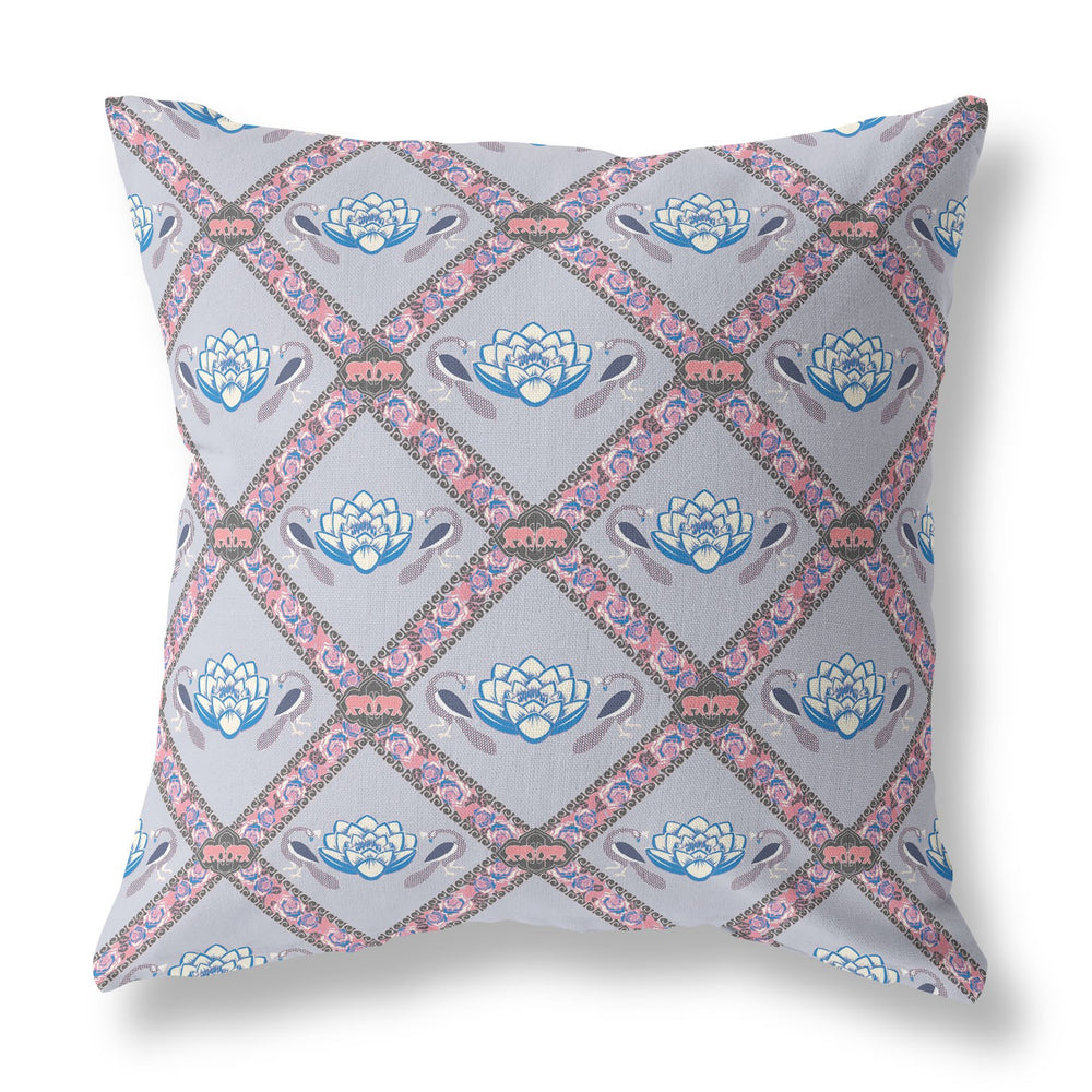 Homeroots 28" X 28" Gray And Pink Blown Seam Geometric Indoor Outdoor Throw Pillow   418061