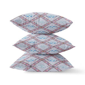 Homeroots 28" X 28" Gray And Pink Blown Seam Geometric Indoor Outdoor Throw Pillow   418061