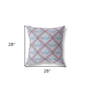 Homeroots 28" X 28" Gray And Pink Blown Seam Geometric Indoor Outdoor Throw Pillow   418061