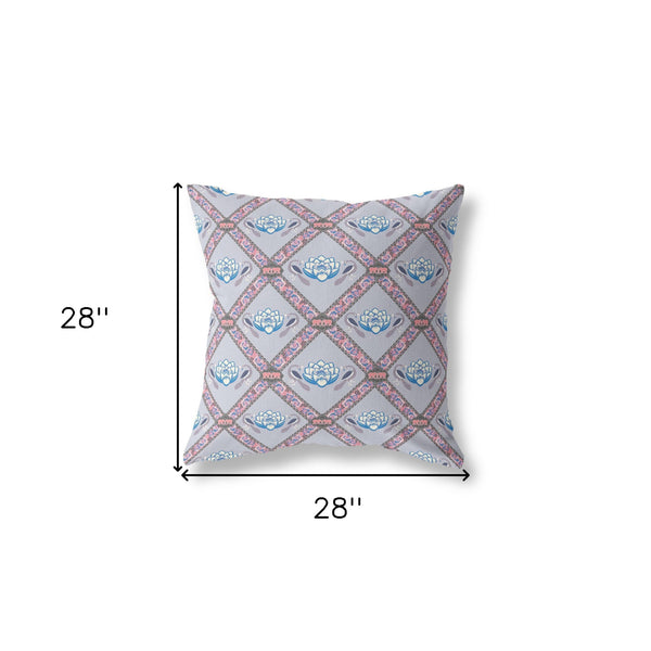 Homeroots 28" X 28" Gray And Pink Blown Seam Geometric Indoor Outdoor Throw Pillow   418061