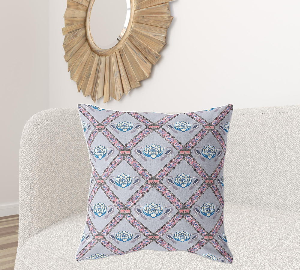 Homeroots 28" X 28" Gray And Pink Blown Seam Geometric Indoor Outdoor Throw Pillow   418061